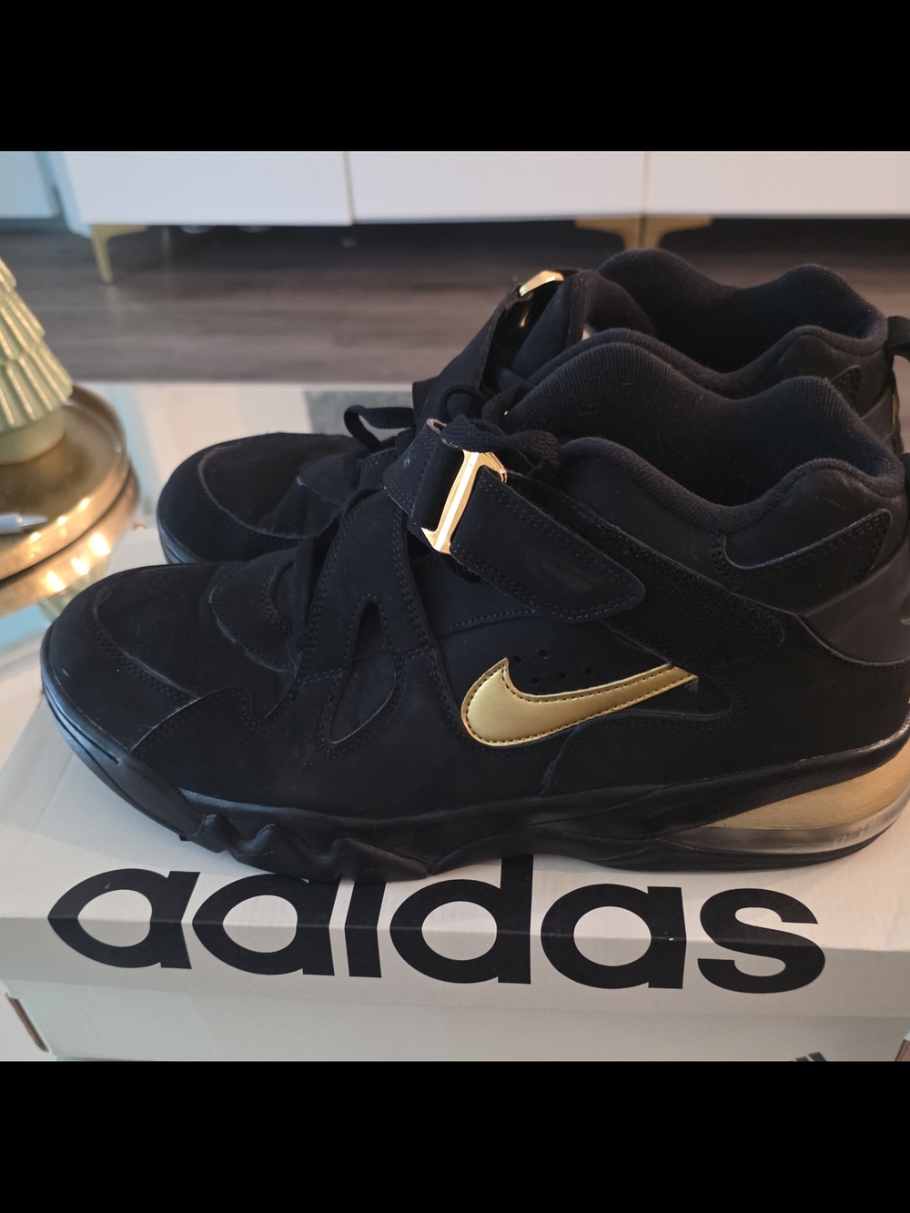 Nike Air Force Max Cb Mid-Top Sneaker Black/Gold Lace-Up Hook & Loop - Picture 3 of 11